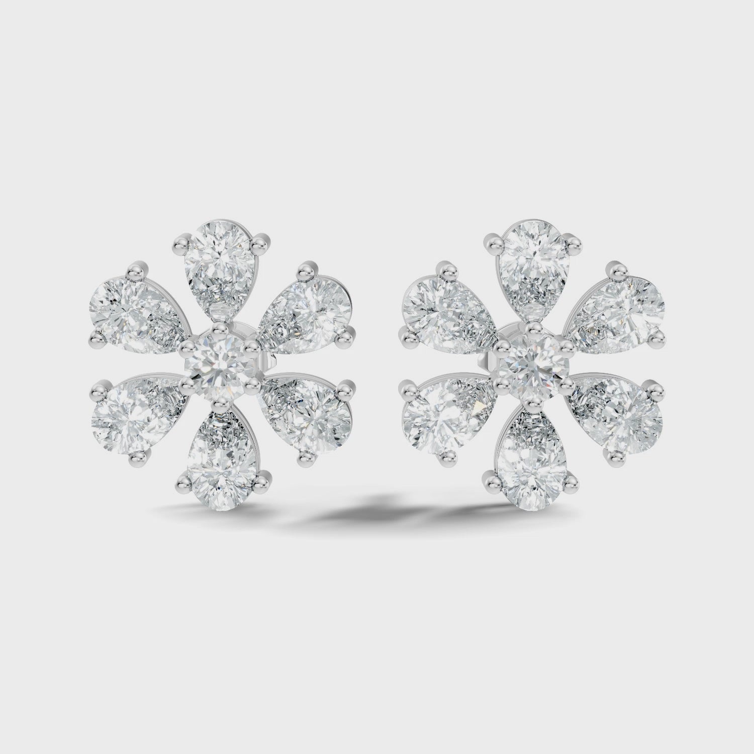 Pear & Round Diamond Floral Blossom Cluster Stud