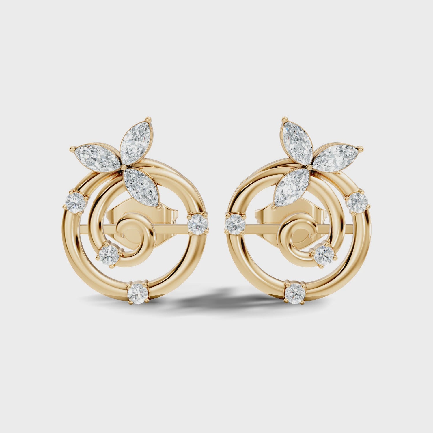 Marquise Floral Crown & Spiral Swirl Diamond Stud
