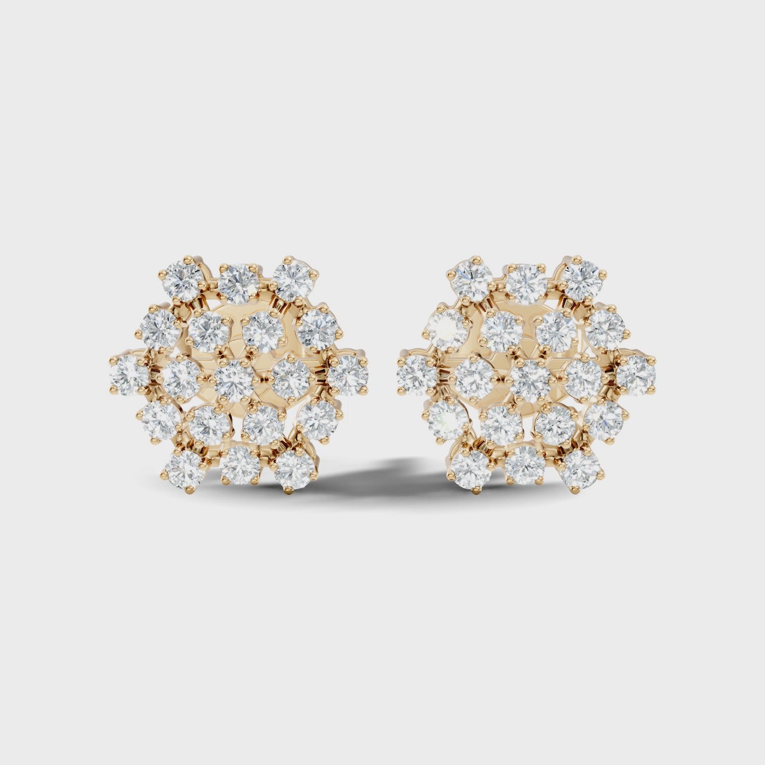 Round Diamond Hexagonal Snowflake Cluster Stud