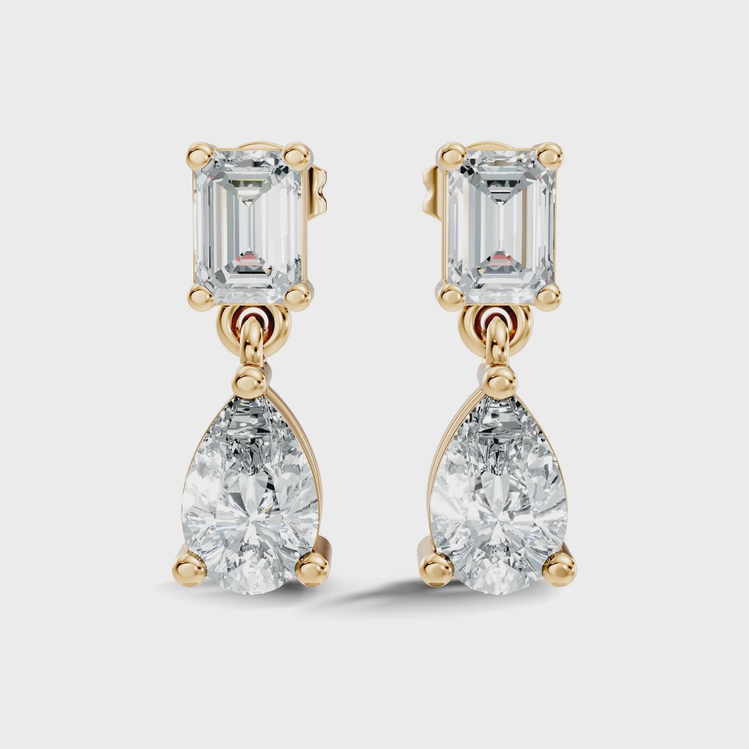Emerald & Pear Cut Diamond Two-Stone Drop Earrings