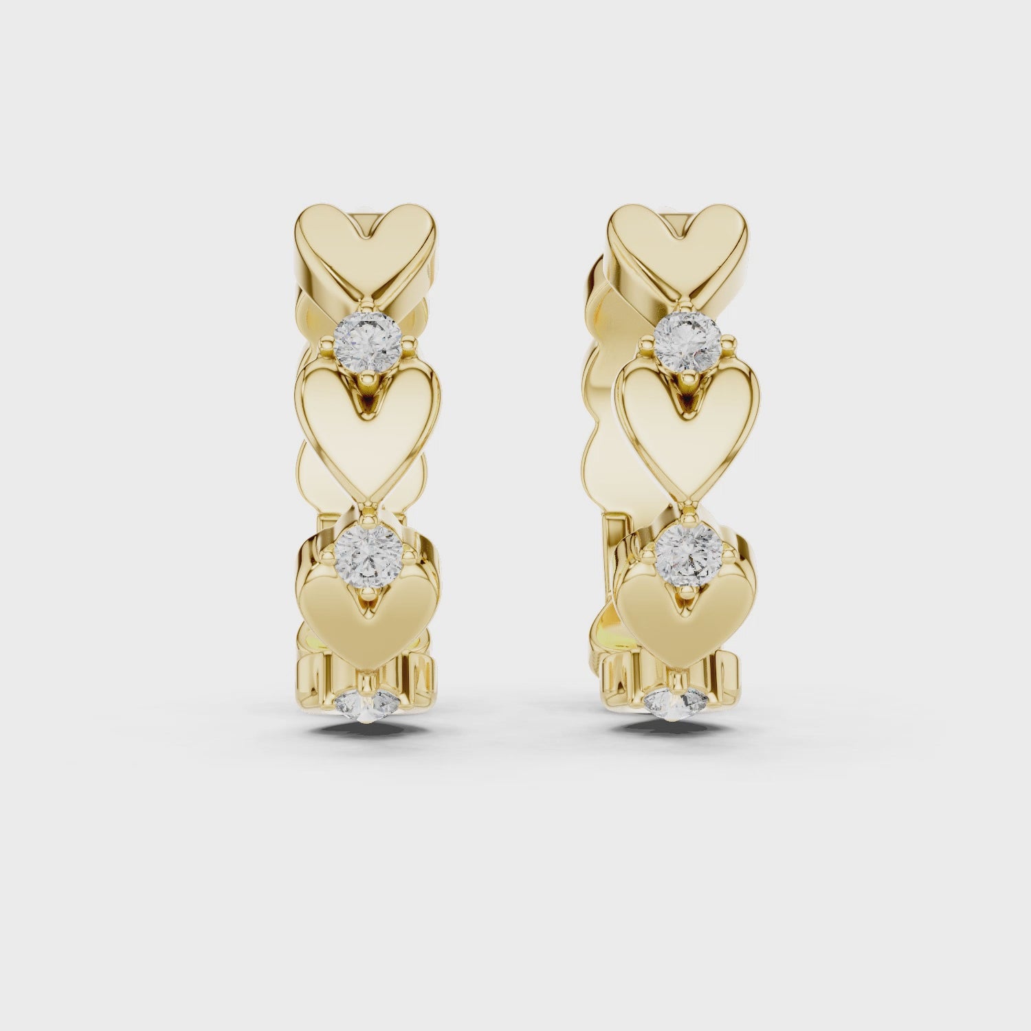 Heart-Motif Round Diamond Hoop Earrings
