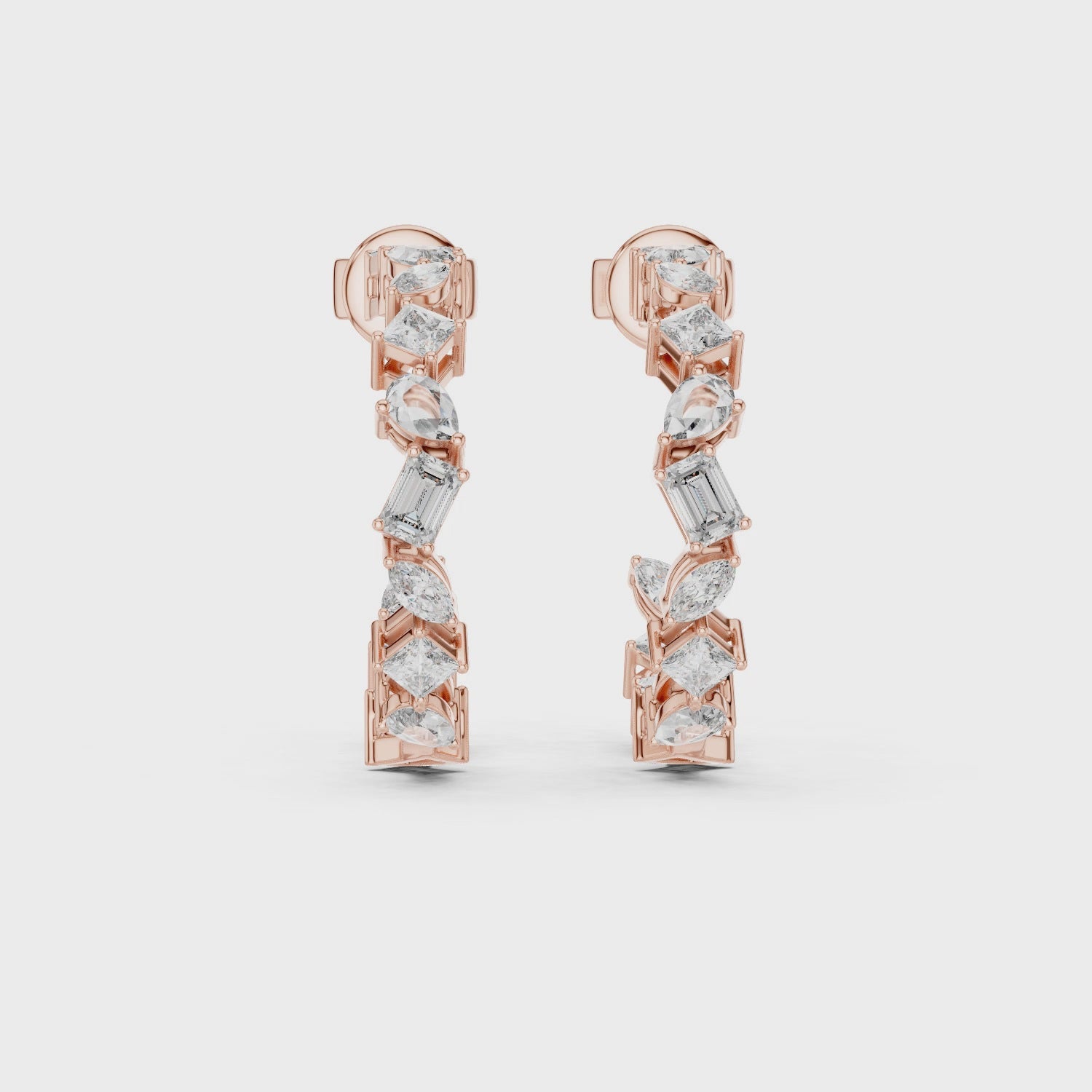 Multi-Shape Mixed Diamond Hoop Earrings