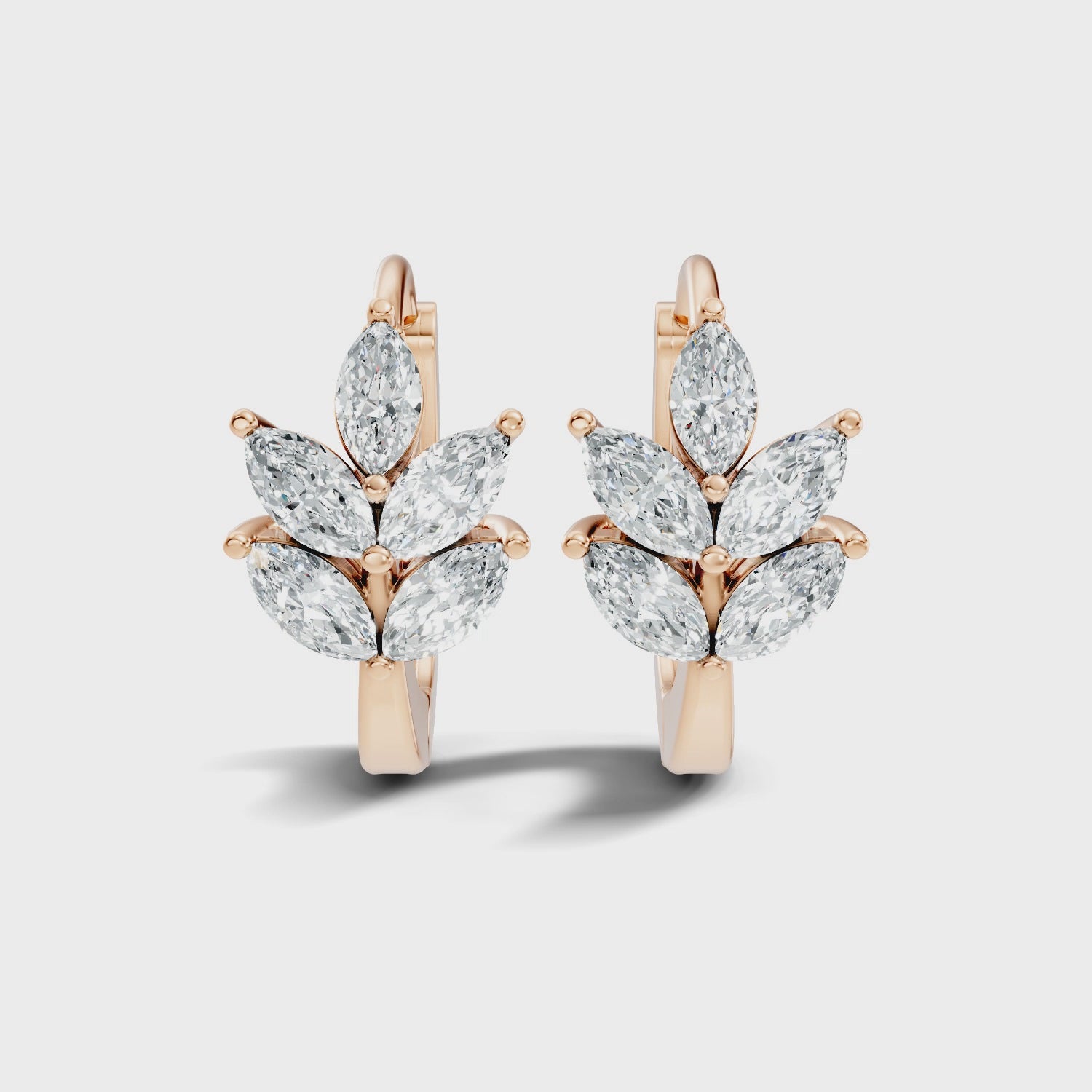 Marquise Cut Diamond Leaf Cluster Huggie Hoop Earrings