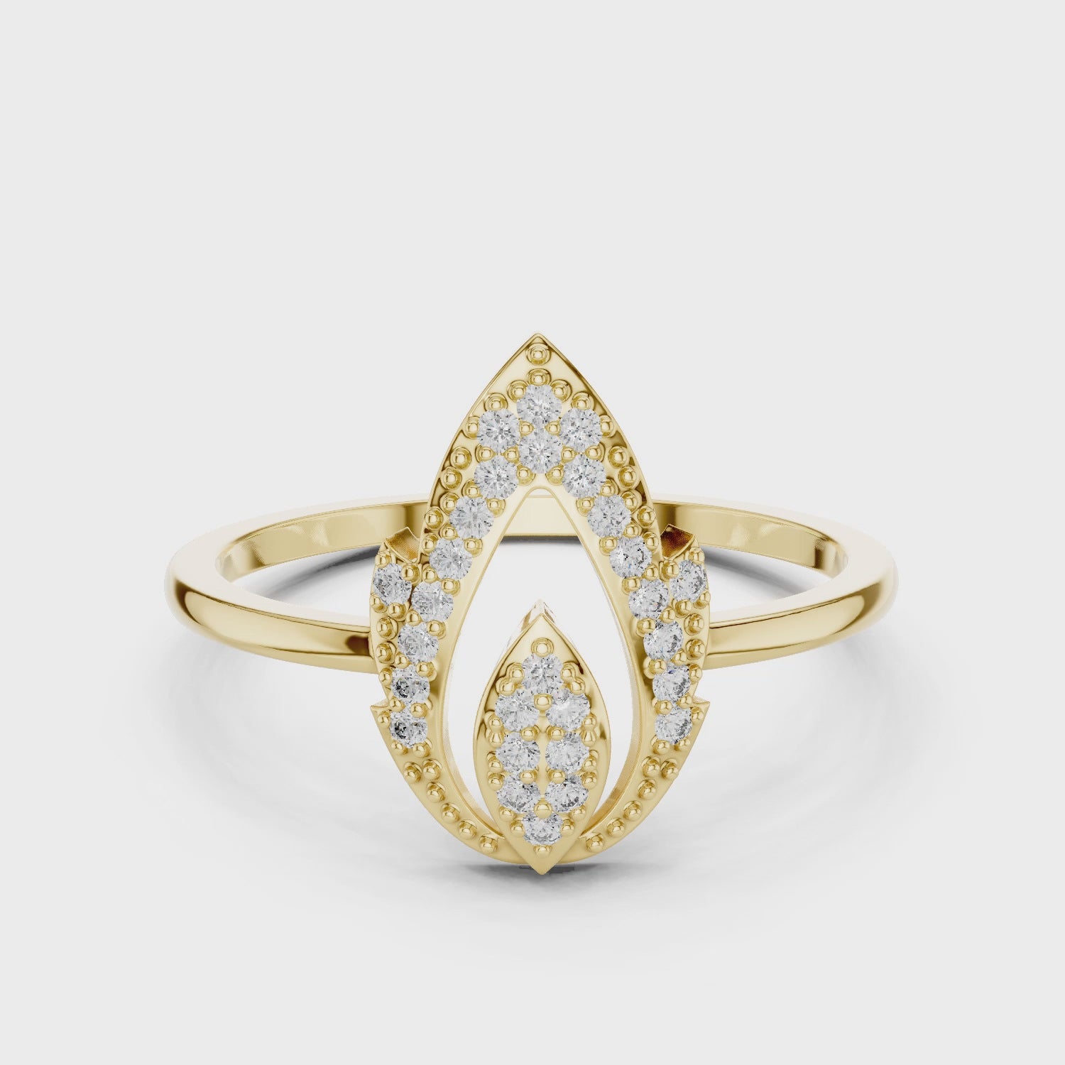 Pear-Shaped Split Halo Ring with Cluster Core