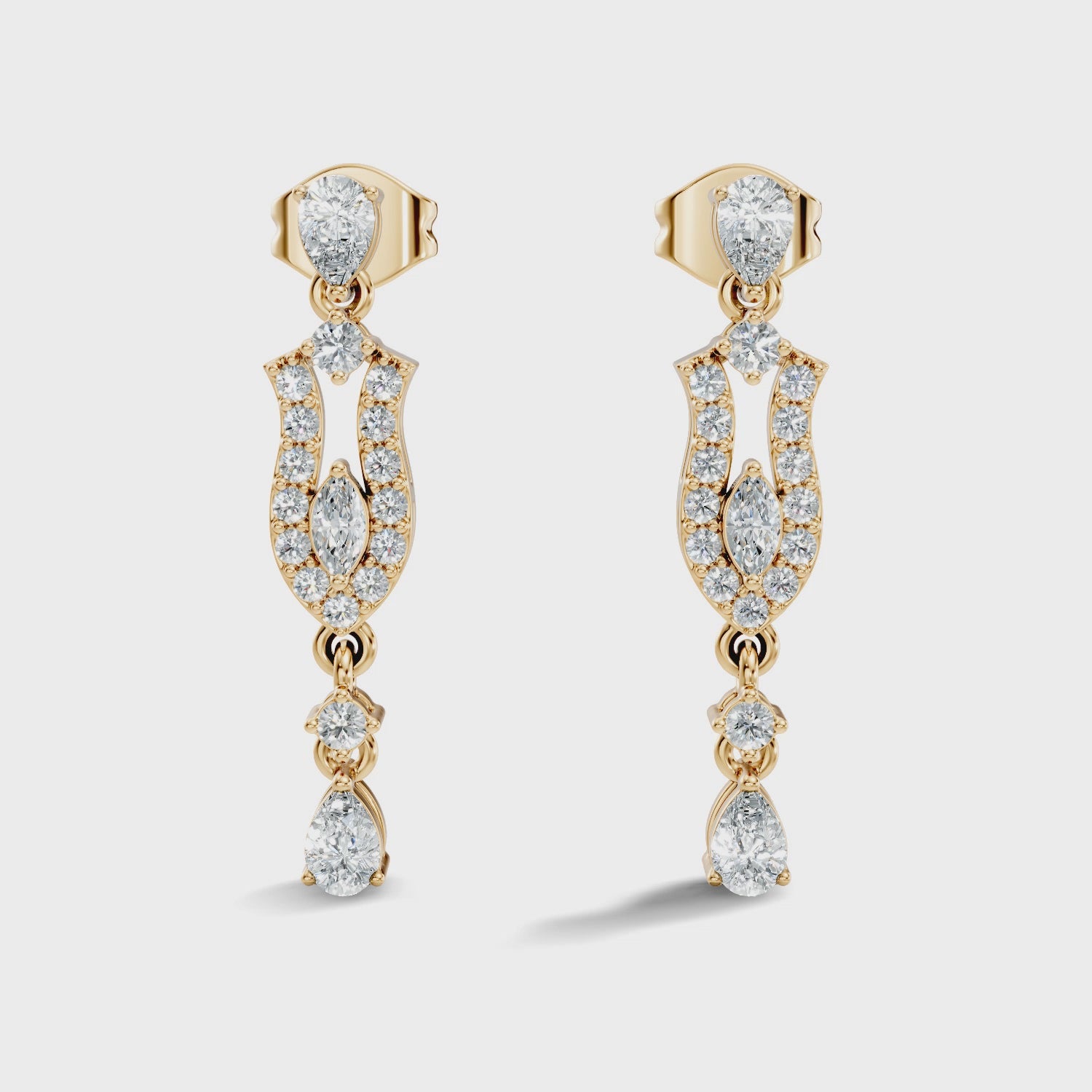 Multi-Shape Pear, Marquise & Round Diamond Art Deco Drop Earrings