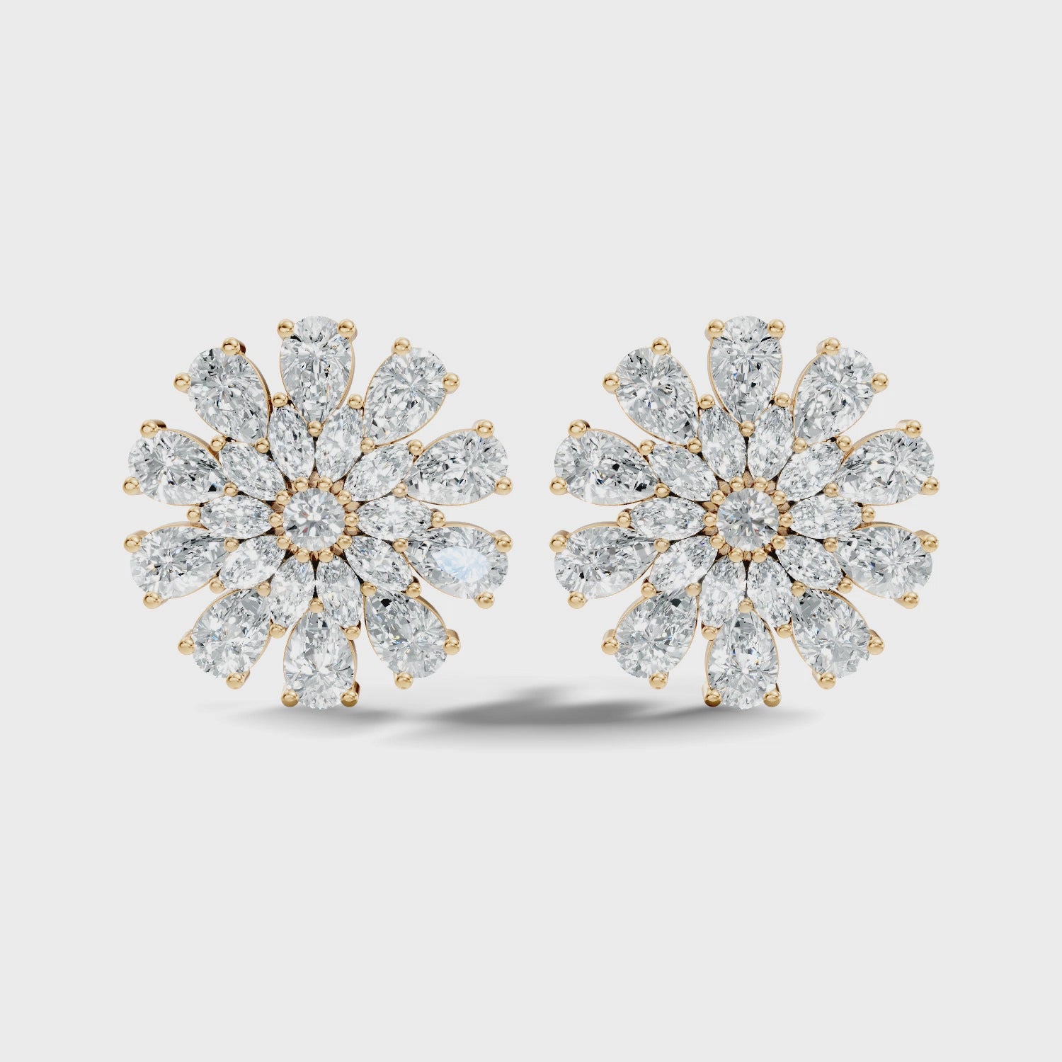 Pear, Marquise & Round Diamond Floral Sunburst Cluster Stud